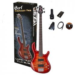 Комплект бас-гитариста: бас-гитара Action DLX CRS, 4 струны, чехол, тюнер, ремень, кабель, DVD диск, цвет cherry red sunburst CORT CBP-DLX Cherry Red Sunburst