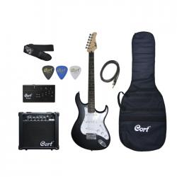 Комплект гитариста: электрогитара G100, цвет Open Pore Black, комбо CM10G (10Вт), чехол, кабель, тюнер, ремень, медиаторы CORT CGP-100 Open Pore Black
