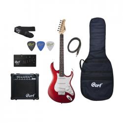 Комплект гитариста: электрогитара G100, цвет Open Pore Black Cherry, комбо CM10G (10Вт), чехол, кабель, тюнер, ремень, медиаторы CORT CGP-100 Open Pore Black Cherry