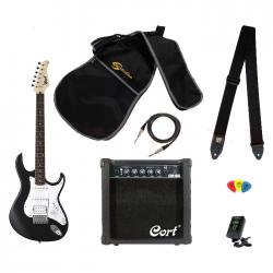 Комплект гитариста: электрогитара G110, комбоусилитель CM10G (10 ватт), чехол,тюнер, ремень, медиаторы, цвет black satin CORT CGP-110 Black Satin