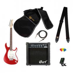 Комплект гитариста: электрогитара G110, комбоусилитель CM10G (10 ватт), чехол,тюнер, ремень, медиаторы, цвет красный матовый CORT CGP-110 Red Satin