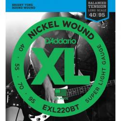 Струны для 4х струнной бас-гитары, никель, Super Light, 40-95 D'ADDARIO EXL220BT