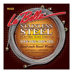 Струны для бас-гитары (045-065-085-105), круглая обмотка, нержавеющая сталь, серия Hard Rockin' Stee... LA BELLA M45