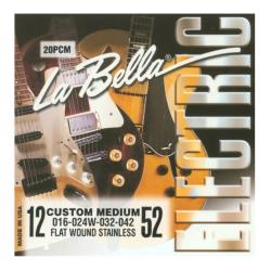 Струны для акустической гитары, натяжение Custom Medium (012-016-024-032-042-052), плоская обмотка нержавеющая сталь LA BELLA 20PCM