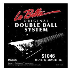 Струны для безголовой электрогитары (010-013-017-026w-036-046), сталь, Double Ball-ends, non-tremolo Steinberger LA BELLA S1046