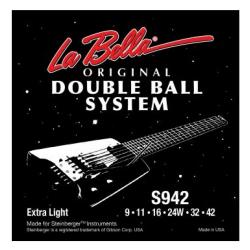 Струны для безголовой электрогитары (009-011-016-024w-032-042), сталь, Double Ball-ends, non-tremolo... LA BELLA S942