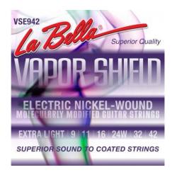 Струны для электрогитары, (009-011-016-024-032-042), сталь с круглой никелированной обмоткой LA BELLA VSE942