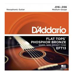 Струны для резонаторной гитары, фосф. бронза, Medium, 16-56, полукруглая оплетка D'ADDARIO EFT13
