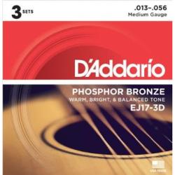 3 комплекта струн для акустической гитары фосфор/бронза Medium, 13-56 D'ADDARIO EJ17-3D