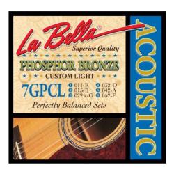 Струны для акустической гитары Custom Light (011-015-022-032-042-052), фосфорная бронза LA BELLA 7GPCL