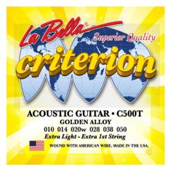 Струны для акустической гитары Extra Light, бронза, (010-014-020-028-038-050) LA BELLA C500T