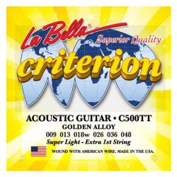 Струны для акустической гитары Super Light, бронза, (009-013-018-026-036-048) LA BELLA C500TT