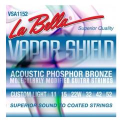 Струны для акустической гитары с покрытием LA BELLA VSA1152 Vapor Shield Acoustic Custom Light 11-52