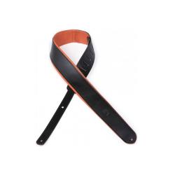Гитарный ремень, верх кожа черного цвета, низ контрастный оранжевый PLANET WAVES 25PLC03-DX