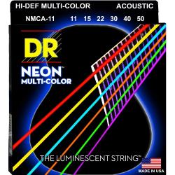 Струны для акустических гитар NEON™ Multi-Color разного цвета, специальное покрытие, продлевающие ср... DR STRINGS NMCA-11