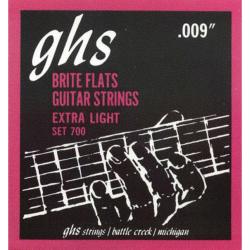 Струны для электрогитары  сплав 52, полукруглая обмотка; (09-12-15-22-32-42); Brite Flats GHS 700