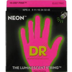 Струны электрических гитар, светящиеся в УФ лучах, цвет Pink, 9-42 Lite DR STRINGS NPE-9- NEON HiDef Pink