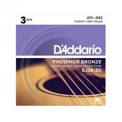 Струны для акустической гитары, Custom Light, 11-52, 3 комплекта D'ADDARIO EJ26-3D Phosphor Bronze