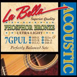 Комплект струн для акустической гитары, ф/б, Ultra Light, 9-48 LA BELLA 7GPUL Phosphor Bronze