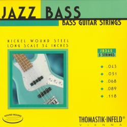 Комплект струн для 5-струнной бас-гитары, никель, 43-118 THOMASTIK JR345 Jazz Round Wound