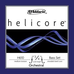 Комплект струн для контрабаса размером 3/4, среднее натяж D'ADDARIO H610-3/4M Helicore Orchestral