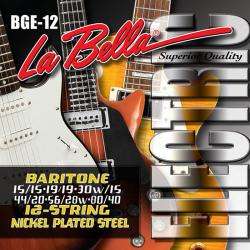 Комплект струн для 12-струнной электрогитары баритон, никелированные, 15-80 LA BELLA BGE-12