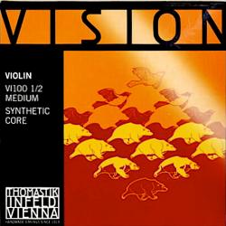 Комплект струн Vision кдля скрипки 1/2, среднее натяжение, Ми-сталь/олово, Ля-нейлон/алюминий,Ре и Соль нейлон/серебро. THOMASTIK VI100-1/2