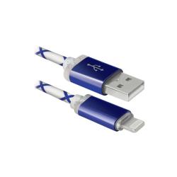 USB кабель ACH03-03LT голубой, LED, USB-Lightning 1м DEFENDER ACH03-03LT