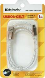 USB кабель USB08-03LT USB2.0 серый, LED, AM-MicroBM, 1м DEFENDER USB08-03LT GRAY