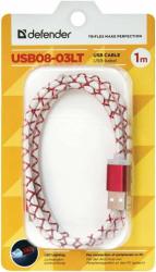 USB кабель USB08-03LT USB2.0 красный, LED, AM-MicroBM, 1м DEFENDER USB08-03LT RED