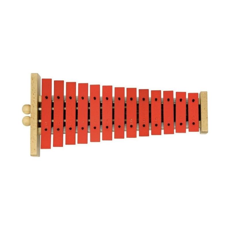  Металлофон детский диатонический, 12 нот, диапазон G5-G7, на деревянной основе, цвет пластин - красный DEKKO TG-12 RD