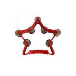 Тамбурин в форме звезды, цвет - красный, с ручкой, два ряда тарелочек, корпус-пластик DEKKO TX9-14 RD