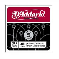 Plain Steel Отдельная стальная струна без обмотки 011, 5шт, D`Addario  D'ADDARIO PL011-5