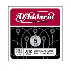 Plain Steel Отдельная стальная струна без обмотки 012, 5шт, D`Addario  D'ADDARIO PL012-5