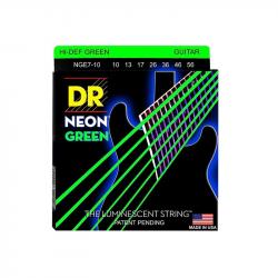 Комплект струн для 7-струнной электрогитары, никелированные, с покрытием, 10-56 DR STRINGS NGE7-10 Neon Green 