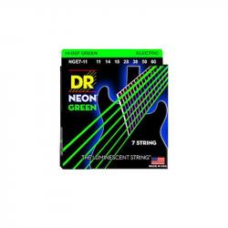 Комплект струн для 7-струнной электрогитары, никелированные, с покрытием, 11-60 DR STRINGS NGE7-11  Neon Green 