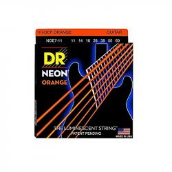 Комплект струн для 7-струнной электрогитары, никелированные, с покрытием, 11-60 DR STRINGS NOE7-11 Neon Orange 