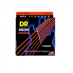Комплект струн для 7-струнной электрогитары, никелированные, с покрытием, 9-52 DR STRINGS NOE7-9 Neon Orange 