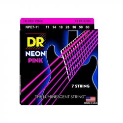 Комплект струн для 7-струнной электрогитары, никелированные, с покрытием, 11-60 DR STRINGS NPE7-11 Neon Pink 