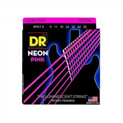 Комплект струн для 7-струнной электрогитары, никелированные, с покрытием, 9-52 DR STRINGS NPE7-9 Neon Pink 