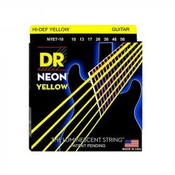 Комплект струн для 7-струнной электрогитары, никелированные, с покрытием, 10-56 DR STRINGS NYE7-10 Neon Yellow 