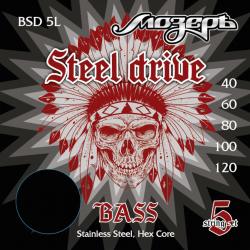 Комплект струн для 5-струнной бас-гитары, сталь, 40-120 МОЗЕРЪ BSD-5L Steel Drive 