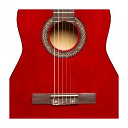 Классическая гитара, размер 4/4, верхняя дека, задняя дека и обечайка: липа, гриф: клён, с анкерным стержнем, накладка: пау ферро, цвет красный STAGG SCL50-RED