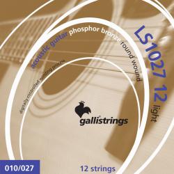 Струны для 12-струнной акустической гитары, фосфорная бронза, натяжение Light, размер 10-47 GALLI STRINGS LS1027-12