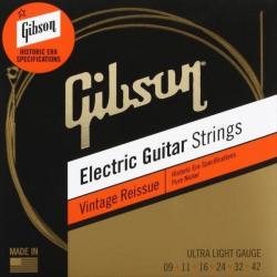 Струны для электрогитары, .09-.042 GIBSON SEG-HVR9 VINTAGE REISSUE ELECTIC GUITAR STRINGS ULTRA LIGHT GAUGE