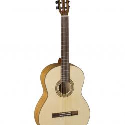 Классическая гитара 4/4, верхняя дека: массив ели, задняя дека и обечайка: фигурный клён, гриф: тунакалантас, накладка: ованкол, цвет: amber/natural highgloss  LA MANCHA Perla Ambar S-N
