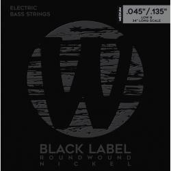 Струны для 5-струнной бас-гитары, Black Label, 45-135, никель WARWICK 41301 M5B