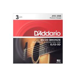 Струны для акустической гитары, Bronze 80/20, 13-56, 3 комплекта D'ADDARIO EJ12-3D
