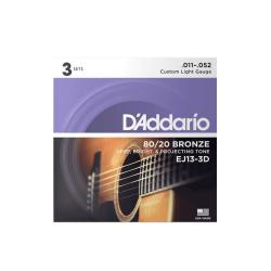 Струны для акустической гитары, Bronze 80/20, 11-52, 3 комплекта D'ADDARIO EJ13-3D