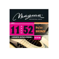 Струны для акустической гитары, Серия: Bronze 80-20, Калибр: 11-15-23-32-42-52, Обмотка: круглая, бронзовый сплав 80/20, Натяжение: Light+. MAGMA STRINGS GA130B80